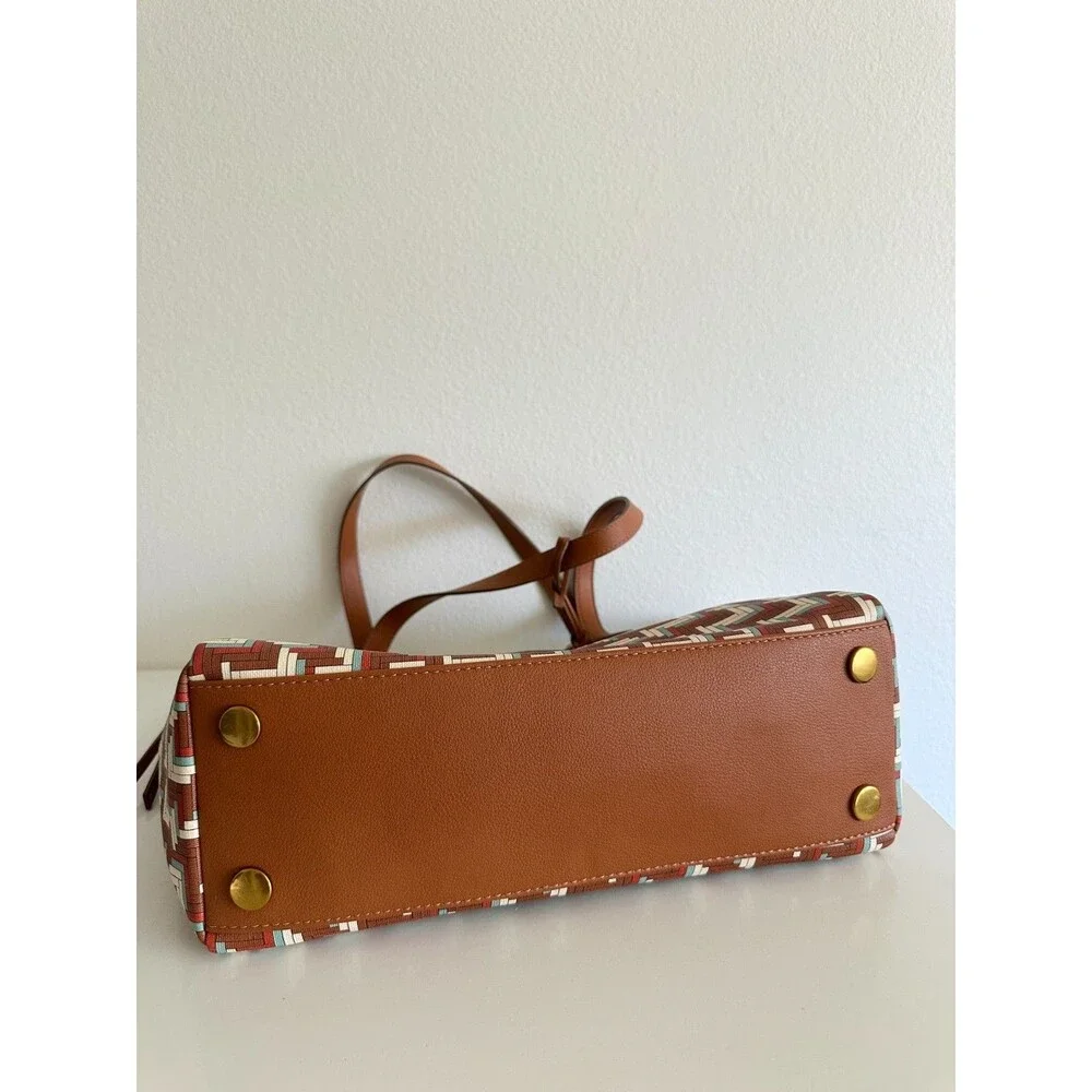Fossil Sydney Signature Large Tote Bag Shoulder Purse Geometric Brown Top Handle